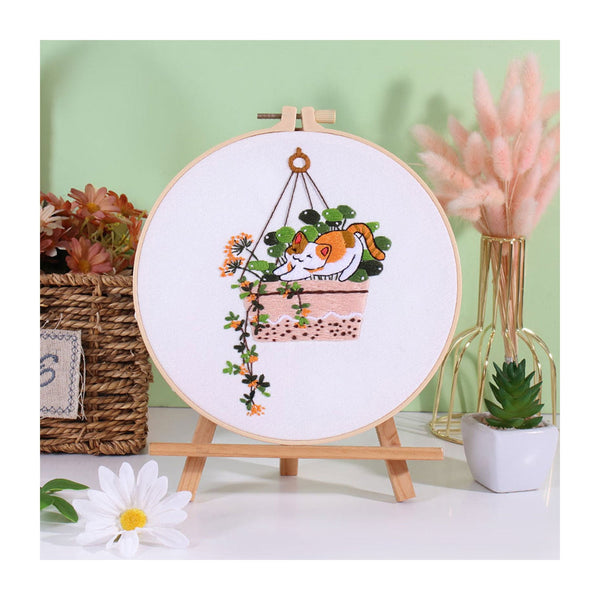 Poppy Crafts Embroidery Kit #67 - Ginger Cat & Flower Basket