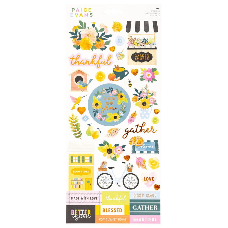 Paige Evans - Garden Shoppe Stickers 6"x 12" Sheet 98 Pack - Accents & Phrases  with Copper Foil Accents*