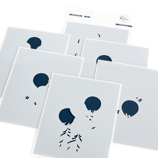 Pinkfresh Studio Stencils 4.25"X5.25" 6 pack  Ribbons & Balloons Layering