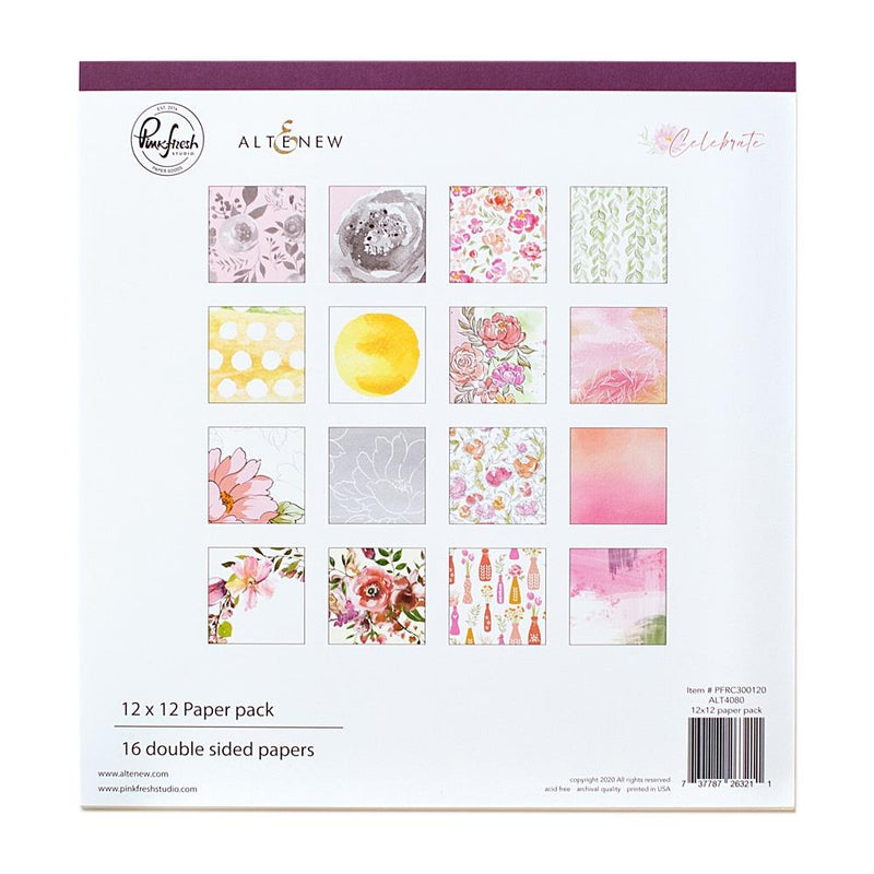 Pinkfresh Studio Double-Sided Paper Pack 12in x 12in  16 pack - Celebrate, 8 Designs/2 Each*