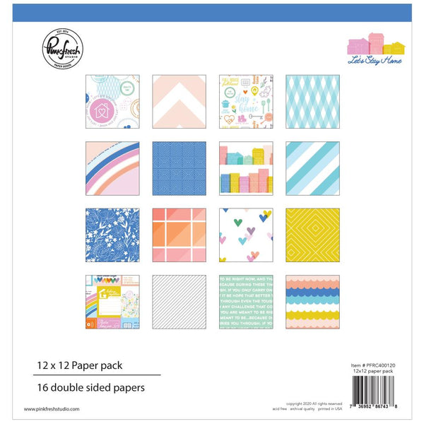 Pinkfresh Studio Double-Sided Paper Pack 12in x 12in  16 pack - Let's Stay Home, 8 Designs/2 Each*