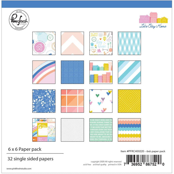 Pinkfresh Studio Single-Sided Paper Pack 6in x 6in  32 pack - Let's Stay Home, 16 Designs/2 Each