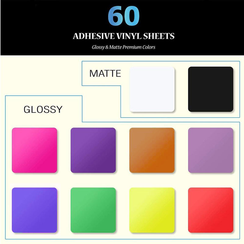 Poppy Crafts 12"x 12" Adhesive Vinyl Sheets 60 pack - Glossy & Matte Colours