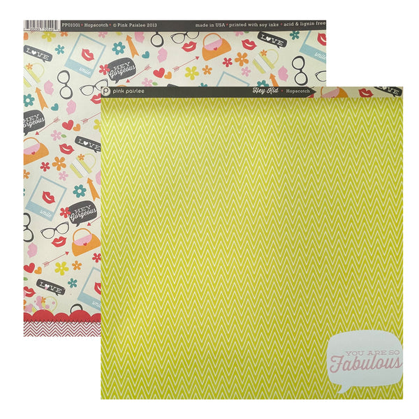 Pink Paislee Hey Kid 12x12 D/Sided Cardstock - Single Sheet - Hopscotch*