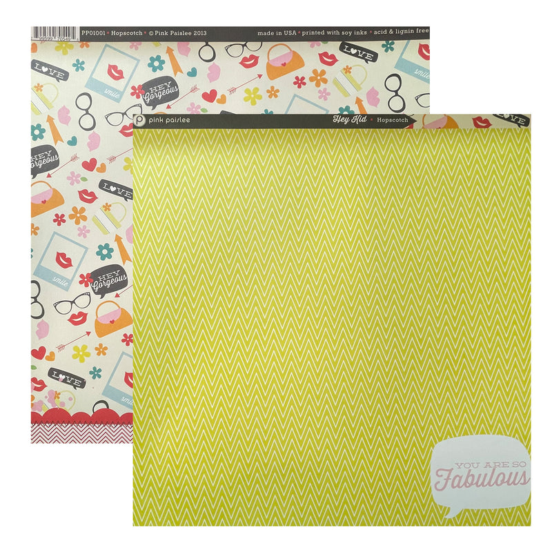 Pink Paislee Hey Kid 12x12 D/Sided Cardstock - Single Sheet - Hopscotch*