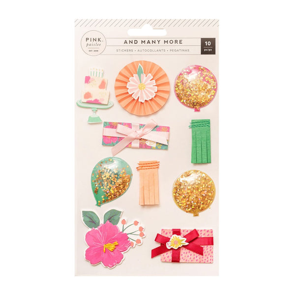 Pink Paislee Layered Stickers 10 pack - And Many More with Champagne Glitter & Gold Foil Accents*