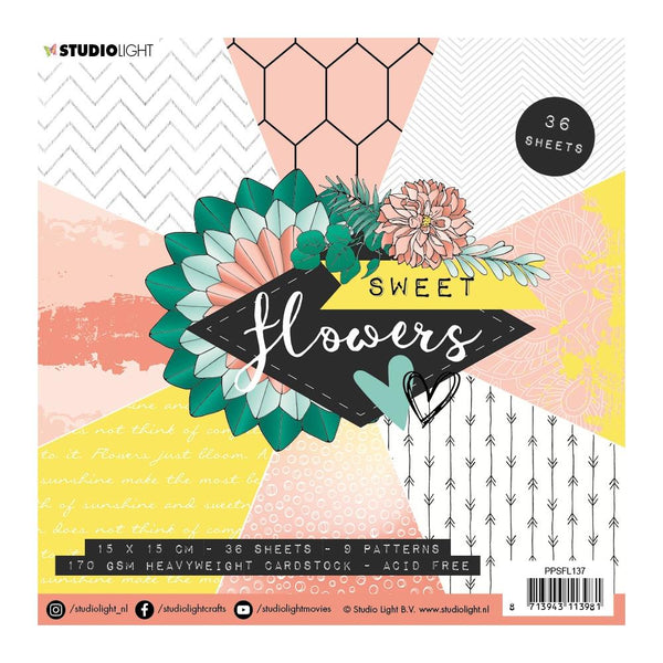 Studio Light - Paper Pad 6"x 6"  36 pack  NR. 137 - Sweet Flowers, 9 Designs/4 Each*