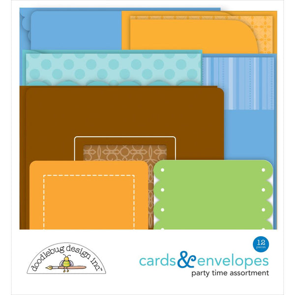 Doodlebug Cards & Envelopes 12 pack - Party time, 6 Cards/6 Envelopes