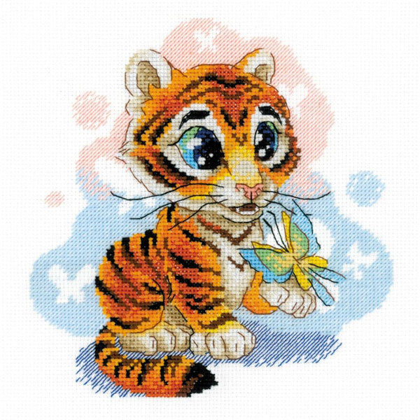 RIOLIS Counted Cross Stitch Kit 7.75"x 7.75" - Curious Little Tiger (14 Count)