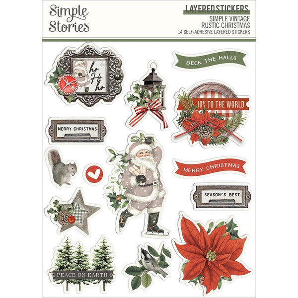 Simple Stories Simple Vintage Rustic Christmas Layered Stickers 14 pack*