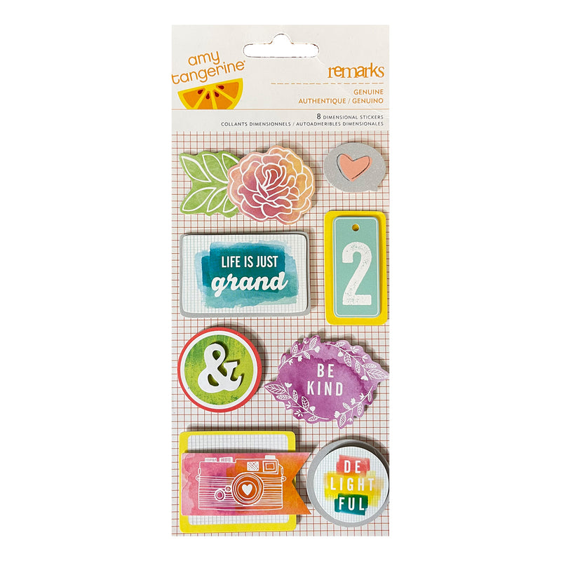 American Crafts Amy Tangerine - Remarks - Dimensional Stickers - Genuine 8 pack*
