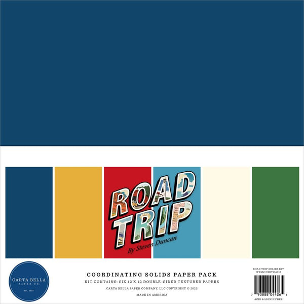 Carta Bella Double-Sided Solid Cardstock 12"X12" 6 pack - Road Trip, 6 Colours