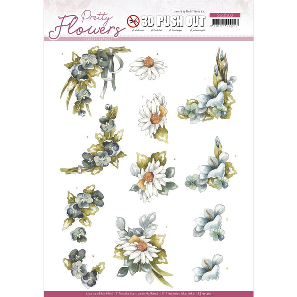 Find It Trading Precious Marieke Punchout Sheet - Blue Flowers, Pretty Flowers