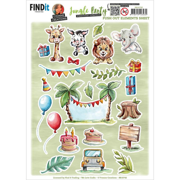 Find It Trading Yvonne Creations Punchout Sheet Small Elements B, Jungle Party