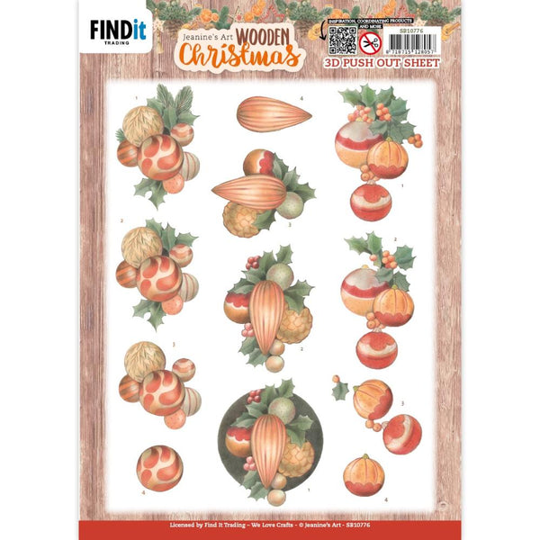 Find It Trading Jeanine's Art 3D Push Out Sheet Orange Baubles, Wooden Christmas*