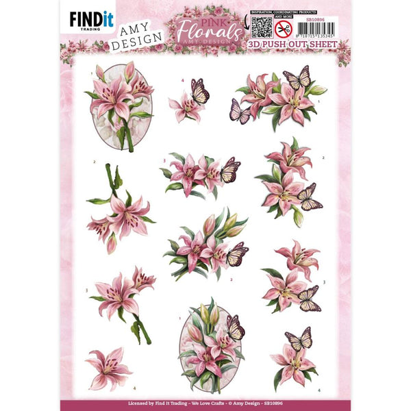 Find It Trading Amy Design 3D Push Out Sheet Lilies, Pink Florals