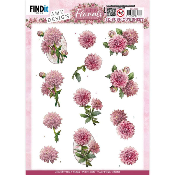 Find It Trading Amy Design 3D Push Out Sheet Dahlia, Pink Florals