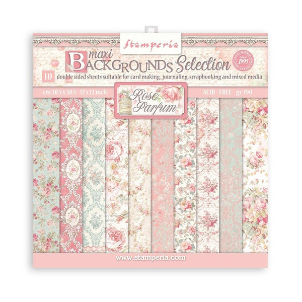 Stamperia Backgrounds Double-Sided Paper Pad 12"x 12" 10 pack - Rose Parfum