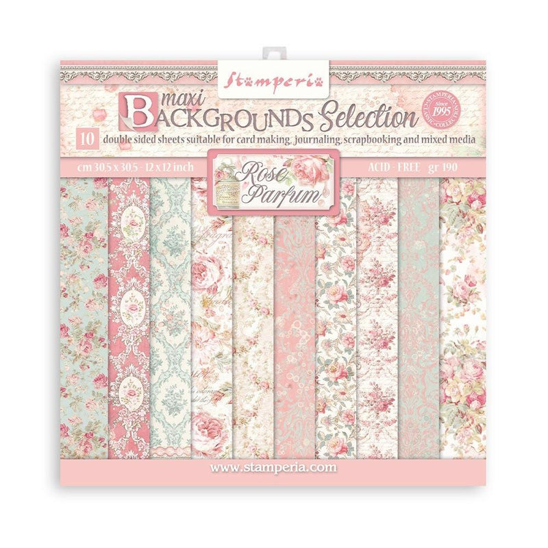 Stamperia Backgrounds Double-Sided Paper Pad 12"x 12" 10 pack - Rose Parfum