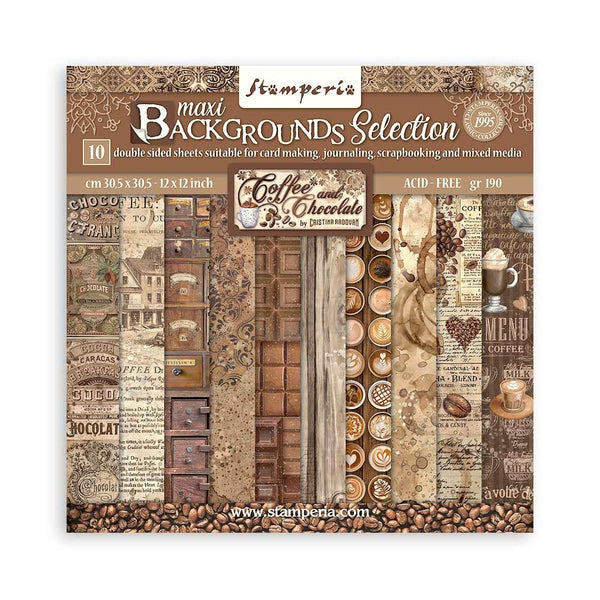 Stamperia Double-Sided Paper Pad 12"x 12" 10/Pkg - Maxi Background Selection - Coffee And Chocolate