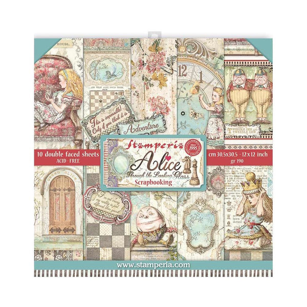 Stamperia Double-Sided Paper Pad 12"X12" 10 pack  - Alice Through The Looking Glass