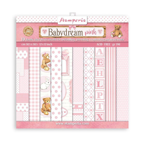 Stamperia Backgrounds Double-Sided Paper Pad 8"X8" 10 pack - Baby Dream Pink, Day Dream*
