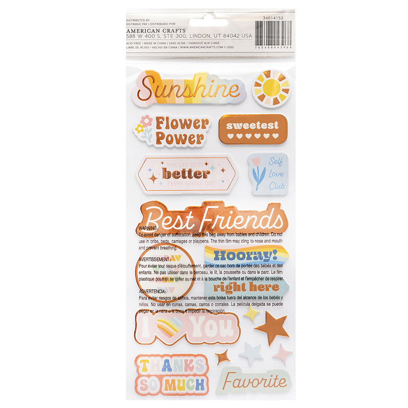 Jen Hadfield Flower Child Thickers Stickers 47 pack Phrase  with Silver Holographic Foil*