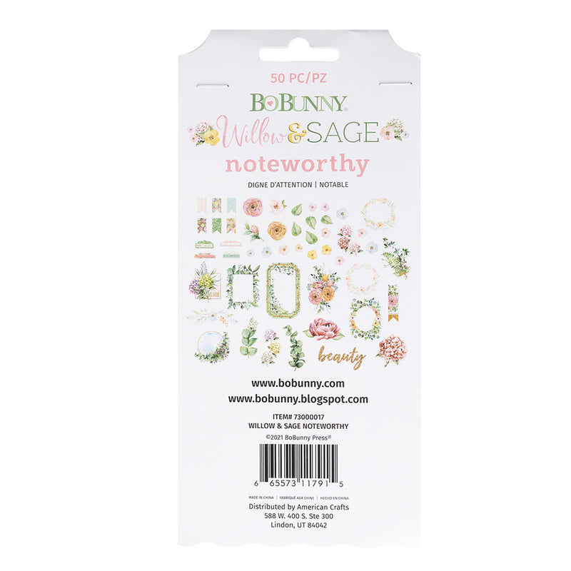 BoBunny Willow & Sage Noteworthy Die-Cuts 50 pack - Noteworthy