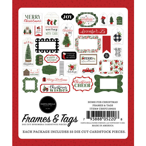 Carta Bella Cardstock Ephemera 33 pack - Frames & Tags, Home For Christmas