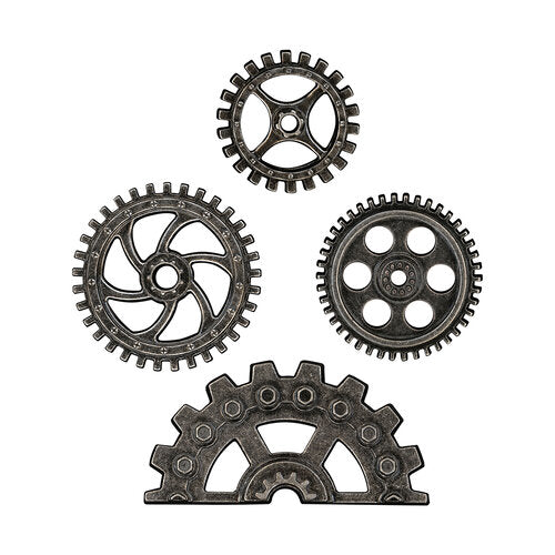 Tim Holtz Idea-Ology - Metal Industrial Gears 1.5" To 3" 4 pack - Antique Nickel