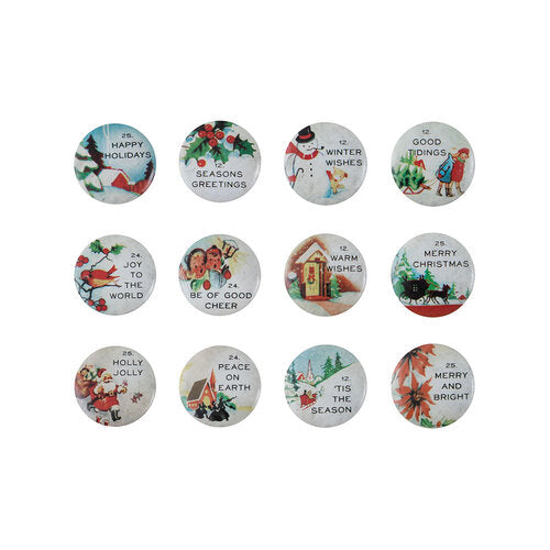 Tim Holtz Idea-Ology Quote Flair Buttons 12 pack - Christmas
