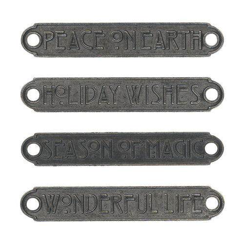 Tim Holtz Idea-Ology Metal Word Plaques 4 pack - Christmas
