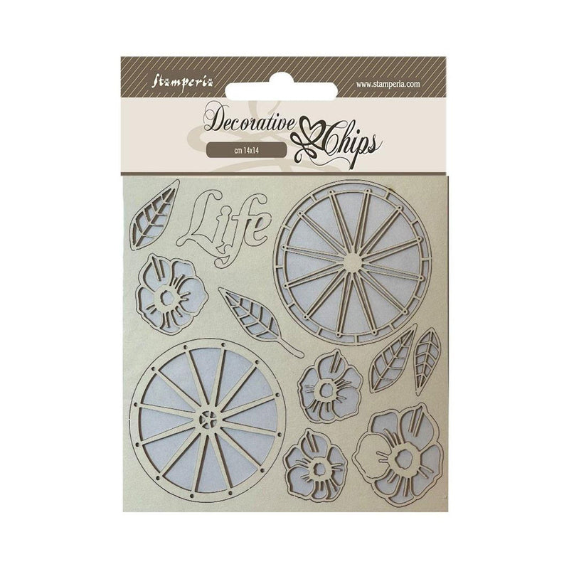 Stamperia Decorative Chips 5.5"x 5.5" - Blue Land - Life Wheels