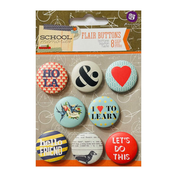 Prima Marketing Flair Buttons - School Memories 8pcs*