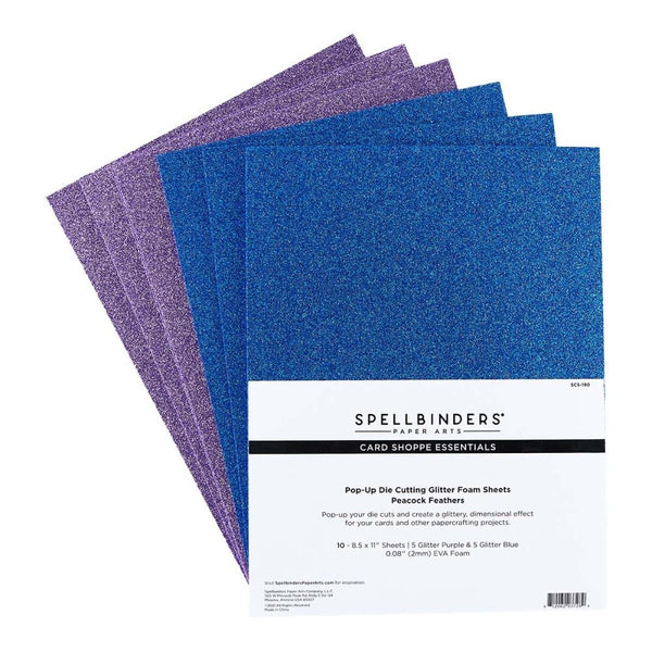 Spellbinders Glitter Foam Sheets 8.5"X11" 10 pack  Peacock Feathers -Purple & Blue