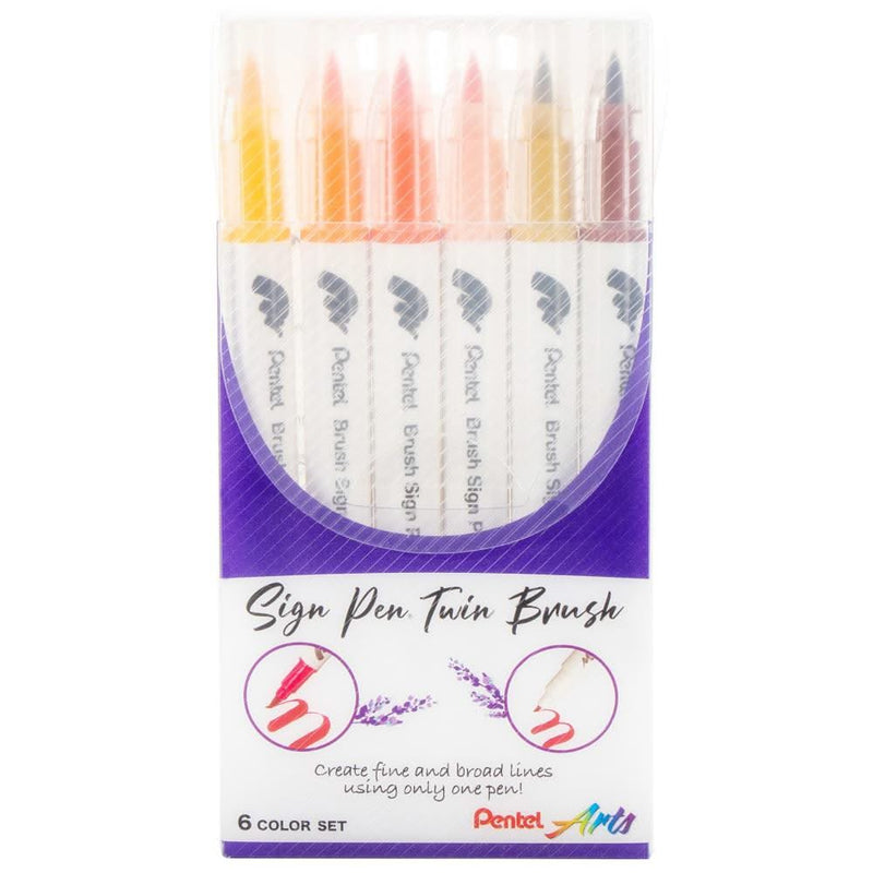 Pentel Arts Sign Pen Twin Brush 6/Pkg - Yellow Hues*