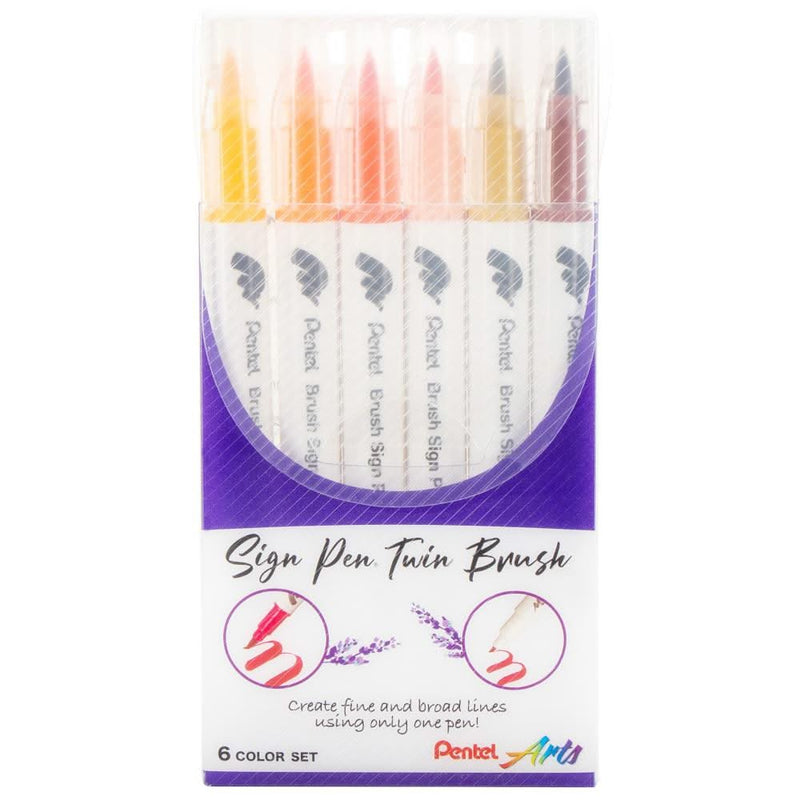 Pentel Arts Sign Pen Twin Brush 6/Pkg - Yellow Hues