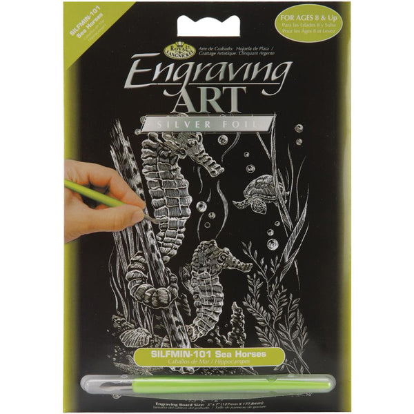 Royal Brush - Silver Foil Engraving Art Mini Kit 5in x 7in - Sea Horses