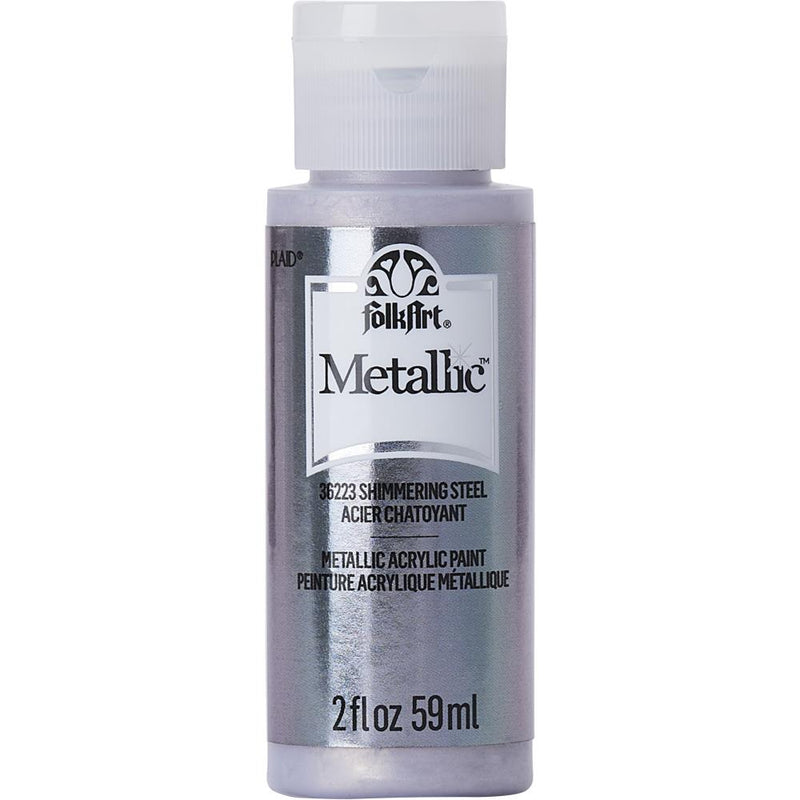 FolkArt Metallic Acrylic Paint 2oz - Shimmering Steel