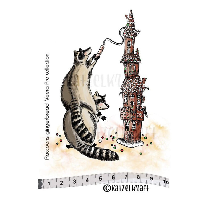 Katzelkraft - Vulcanised rubber stamp - Raccoons and gingerbread*