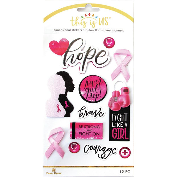 Paper House - This Is Us Embellished Dimensional Stickers 12 pack - Breast Cancer