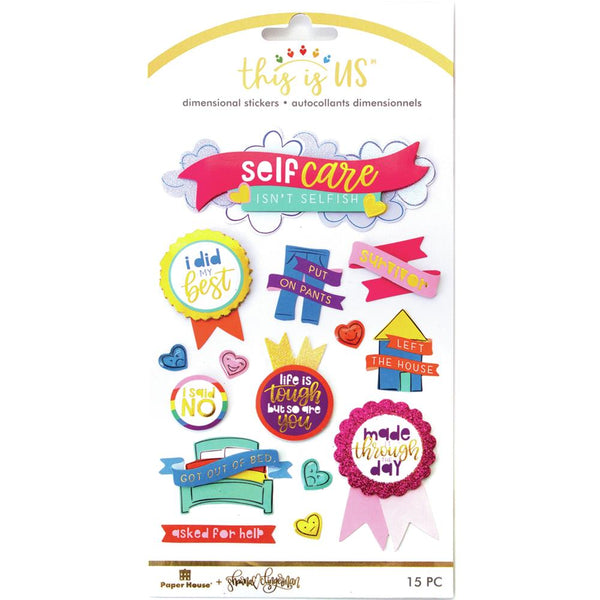 Paper House - This Is Us Embellished Dimensional Stickers 15 pack - Bright Self Care*