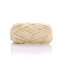 Ball of beige yarn on a white background