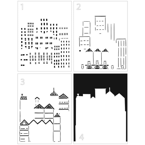Crafter's Workshop Layered Card Stencil 8.5"X11" - A2 Layered Cityscape Buildings