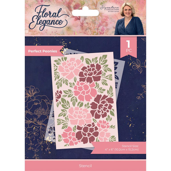 Crafter's Companion Sara Signature Floral Elegance Stencil 4"X6" Perfect Peonies