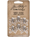 Tim Holtz Idea-Ology Metal Adornments 6 pack  Antique Nickel - Skull/Crossbones .75in x .75