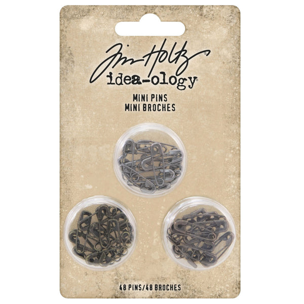 Tim Holtz - Idea-Ology Mini Metal Safety Pins 48 pack 3 Colours