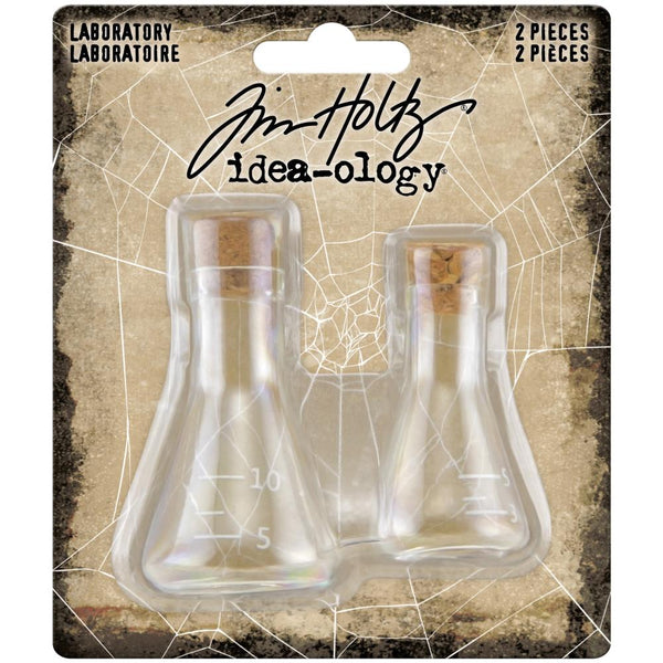 Tim Holtz - Idea-Ology Small Corked Glass Flasks 2 pack - Laboratory 2in  To 2.375in^