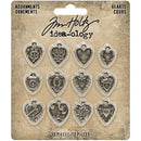 Tim Holtz Idea-Ology Metal Adornments 12 pack - Hearts