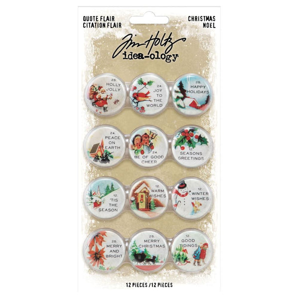 Tim Holtz Idea-Ology Quote Flair Buttons 12 pack - Christmas
